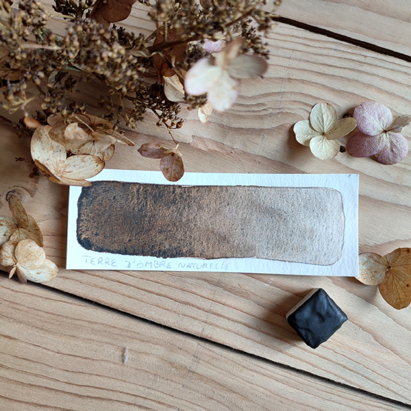 Aquarelle artisanale : terre d’ombre naturelle en demi-godet