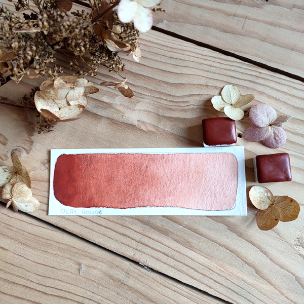 Aquarelle artisanale : ocre rouge en demi-godet