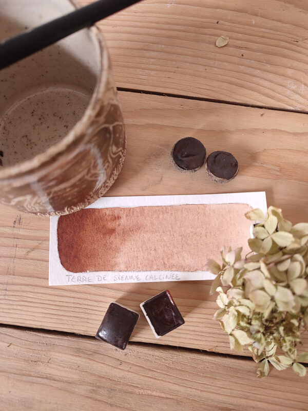Aquarelle artisanale : terre de sienne calcinée en demi-godet – Image 3