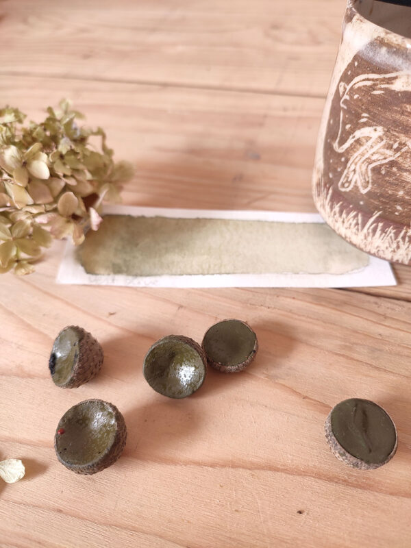 Aquarelles artisanales : vert olive dans cupule de gland – Image 2